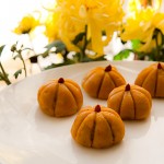 pumpkin mochi with red bean paste and black sesame filling